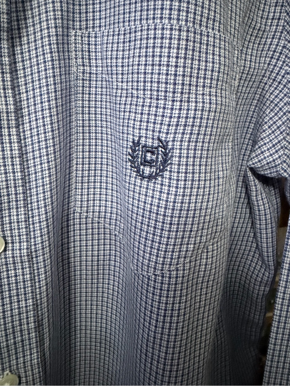 Chaps Men’s Medium Blue White Micro Check Long Sleeve Button-Down Shirt - Picture 5 of 5